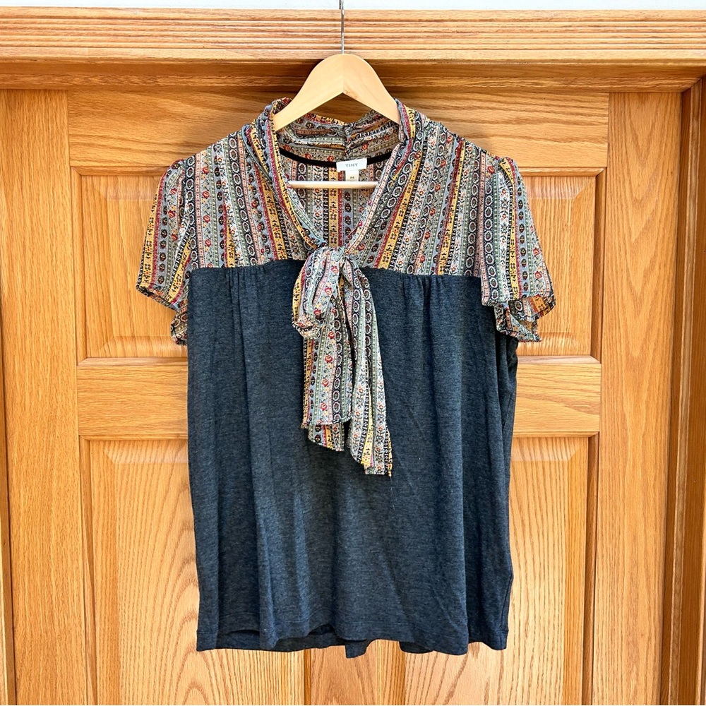 Anthropologie Tiny Kari Neck-Tie Short Sleeve Blouse Top, Size M